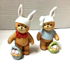 Lot of 2 Vintage 1980 ENESCOs Lucy & Me Bears dressed as the Easter Bunny Rabbit